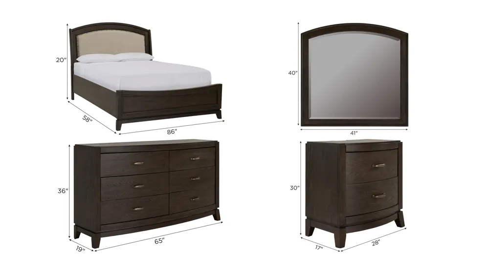 Coralie 4-pc. Upholstered Panel Bedroom Set Dimensions
