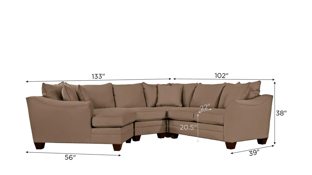 Foresthill 4-pc. Left Hand Cuddler Sectional Sofa Dimensions