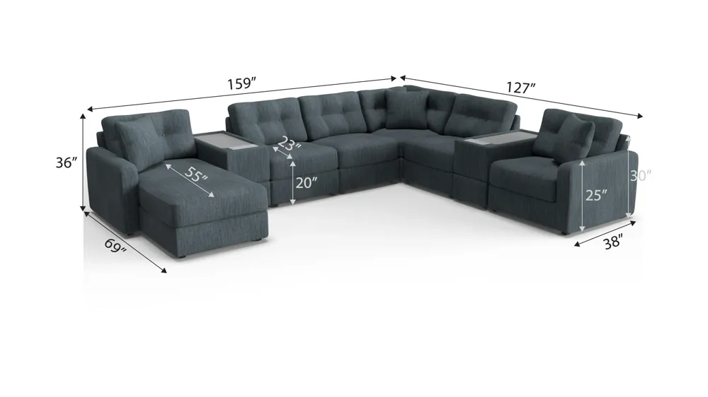 ModularOne 8-pc. Sectional w/Two Power Consoles Dimensions