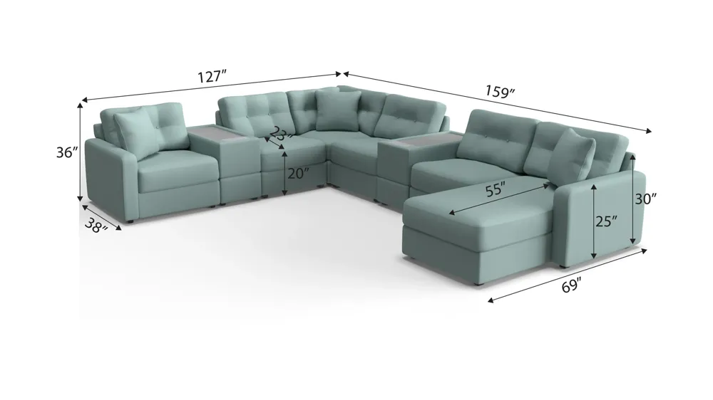 ModularOne 8-pc. Sectional w/Two Power Consoles Dimensions