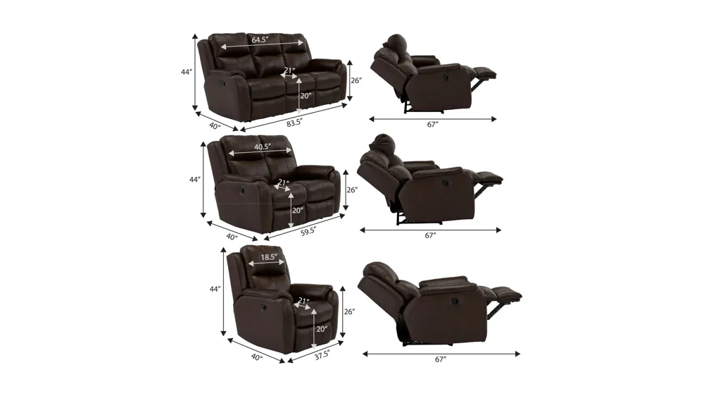 Stevens Reclining 3-pc. Living Room Set Dimensions