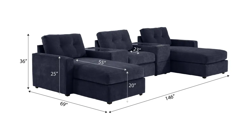 ModularOne 5-pc. Power Sectional w/ One Media Console Dimensions