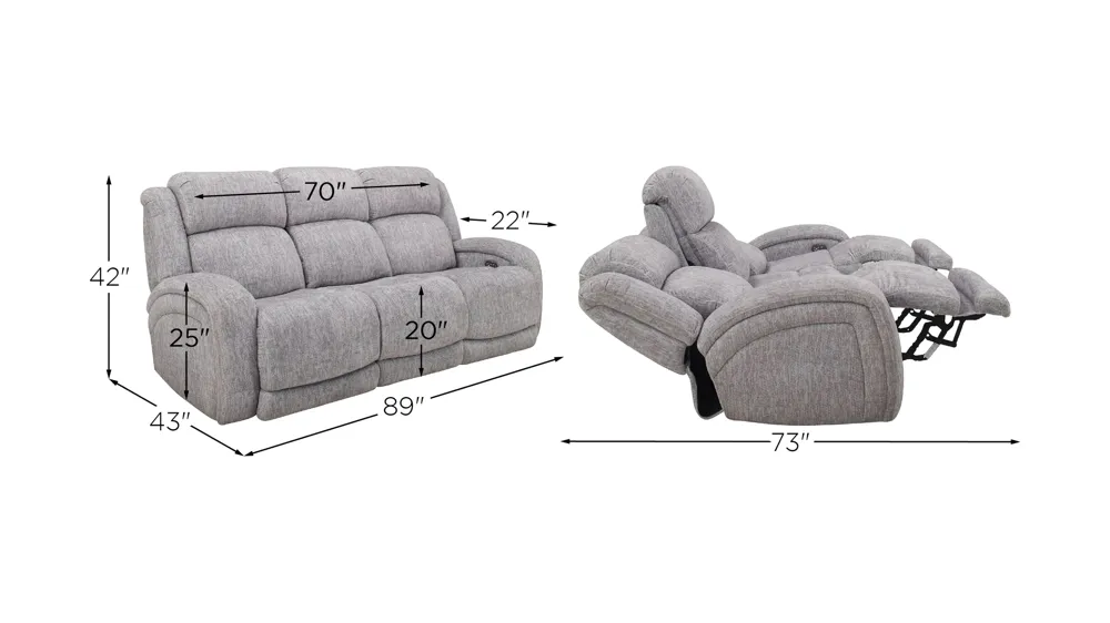 Zane Power Sofa w/ Drop Down Table, Power Headrest and Power Lumbar Dimensions