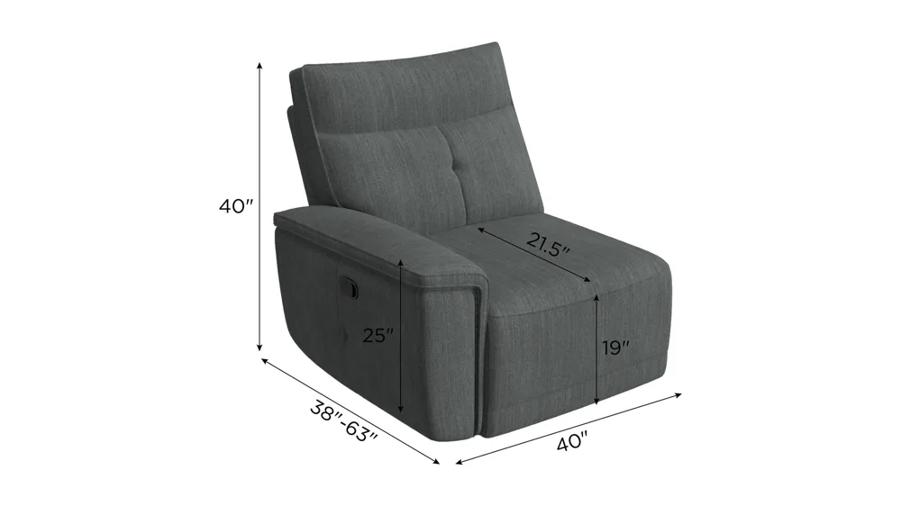Graceland Left Arm Facing Manual Recliner Dimensions