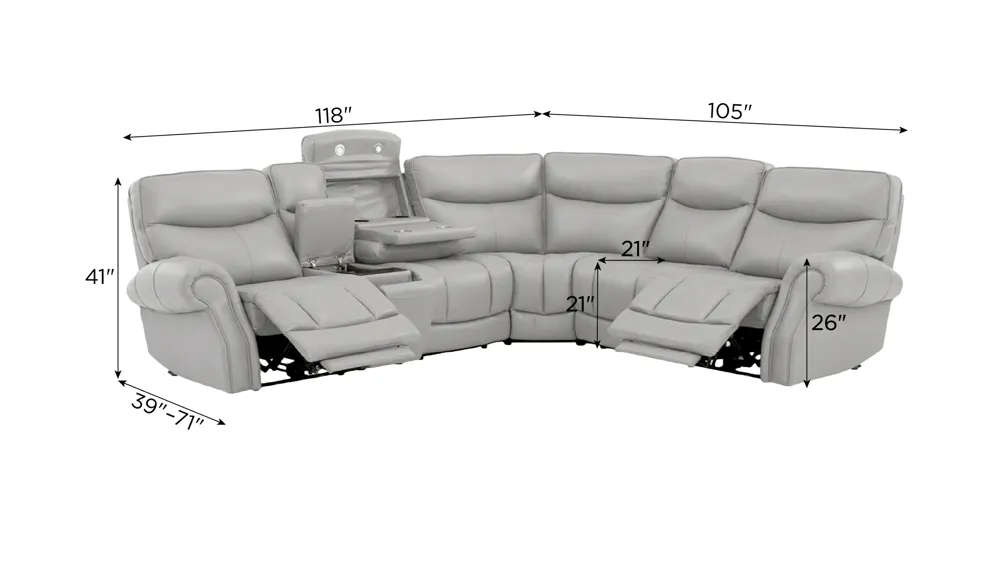 Brooks 6-pc. Zero Gravity Triple Power Sectional Dimensions