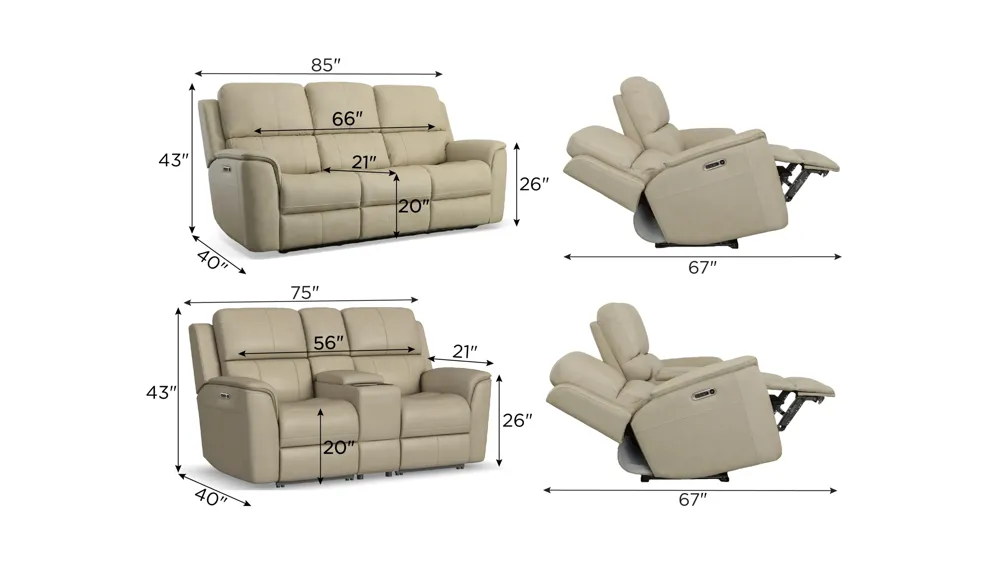 Henrick Triple Power Leather Living Room Set Dimensions