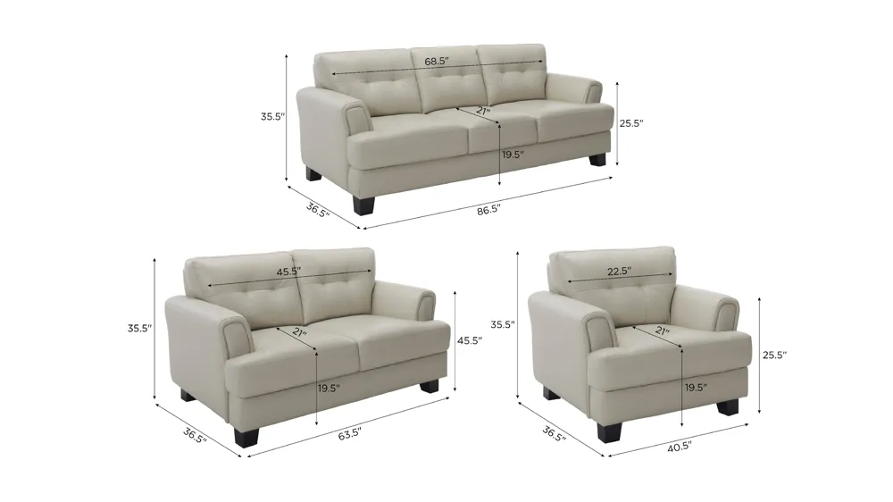 Diego Living Room Set Dimensions