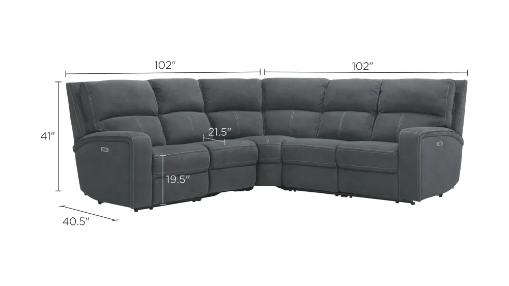 Ian 5-pc. Sectional Sofa w/ 3 Power Recliners Dimensions