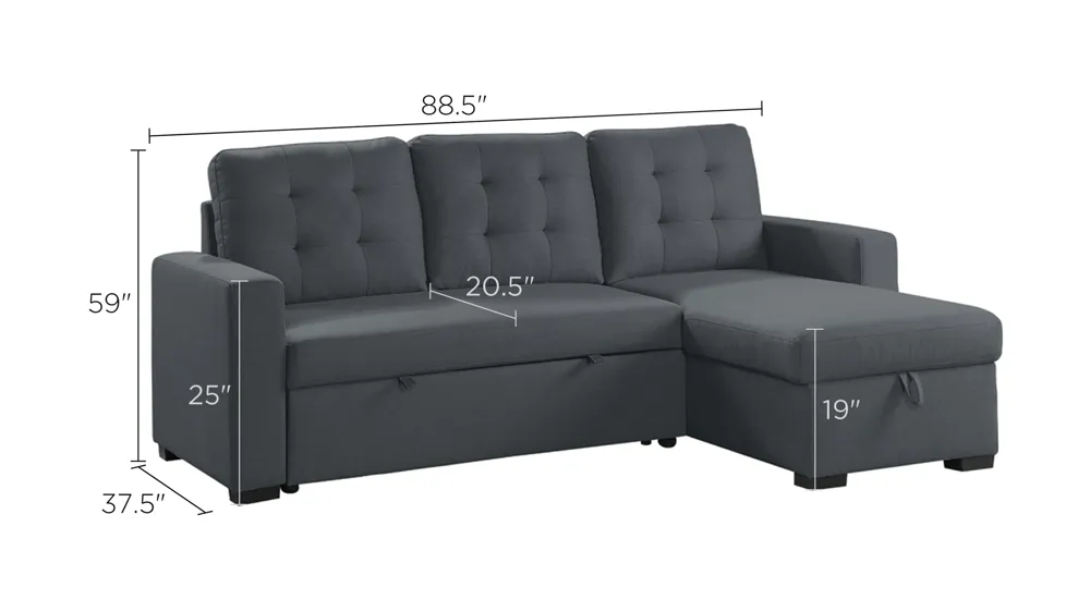 Putnam Reversible Sectional with Pull-out Bed Dimensions