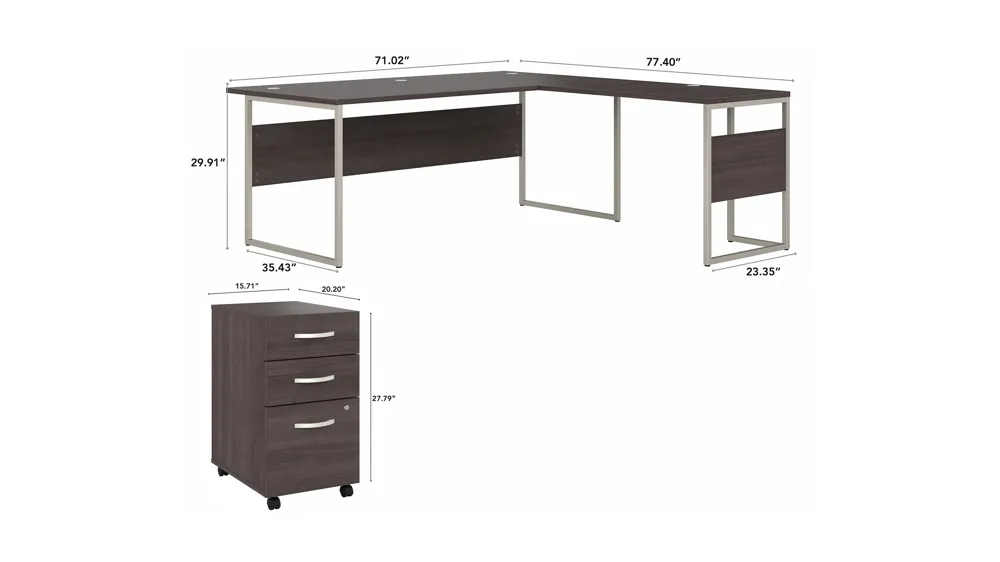 Steinbeck L-Shaped Desk w/ File Cabinet Dimensions