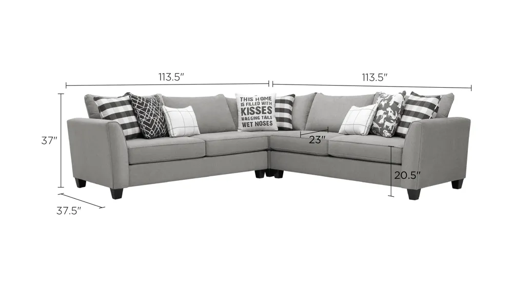 Daine 3-pc. Sectional Sofa Dimensions