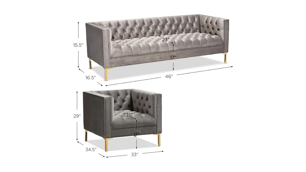 Zanetta 2-pc. Sofa and Lounge Chair Set Dimensions