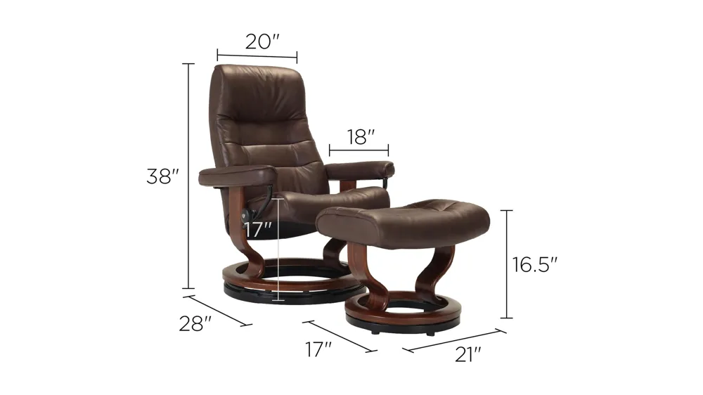 Stressless Opal Medium Leather Reclining Chair and Ottoman w/ Rings Dimensions