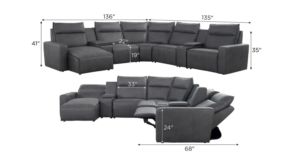 ModularTwo 7-pc. Dual Power Sectional w/ Media Console Dimensions