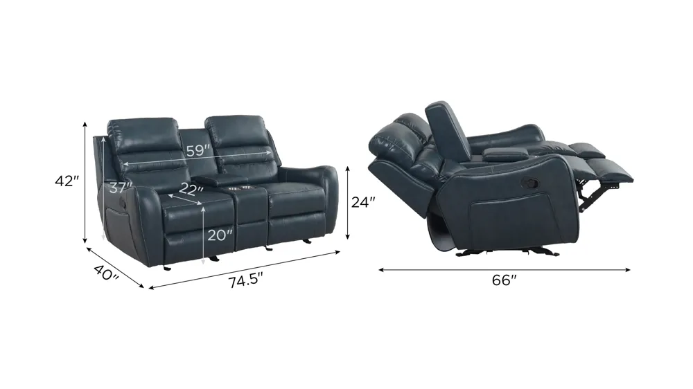 Keegan Reclining Glider Console Loveseat Dimensions