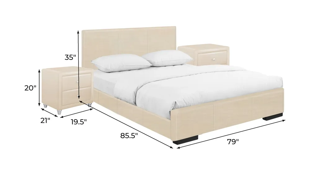 Hindes Platform Bed with 2 Nightstands Dimensions