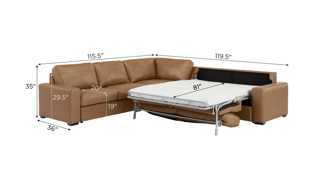 Harley 4-pc. Leather Sectional Dimensions