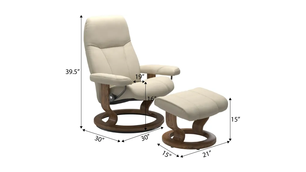 Consul 4-pc. Medium Recliner & Ottoman Dimensions