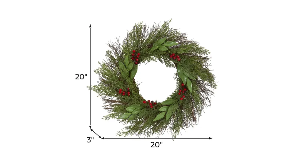 Cedar and Ruscus with Berries Artificial Wreath Dimensions