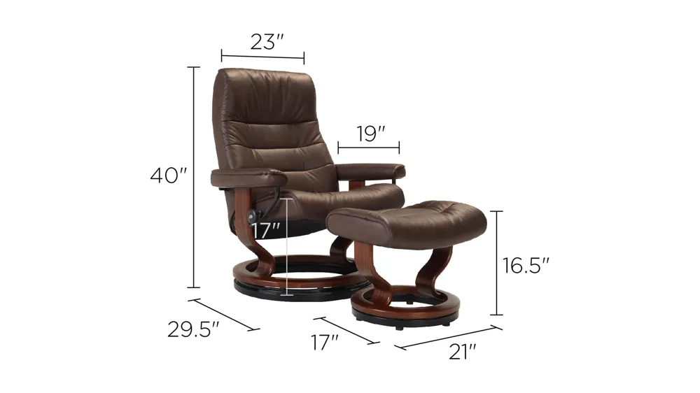 Stressless Opal Large Leather Reclining Chair and Ottoman w/ Rings