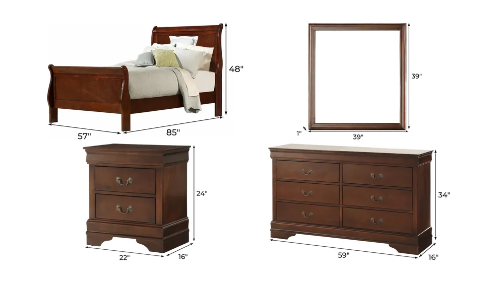 Edina 4-pc. Bedroom Set Dimensions