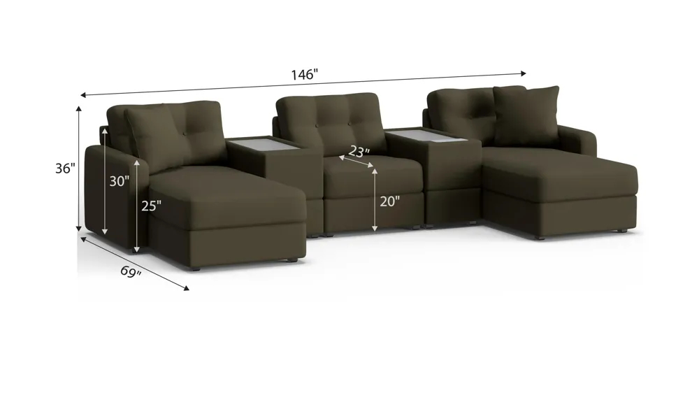 ModularOne 5-pc. Sectional w/One Power Console Dimensions