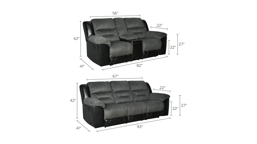 Harmon 2-pc. Reclining Sofa and Loveseat Set Dimensions