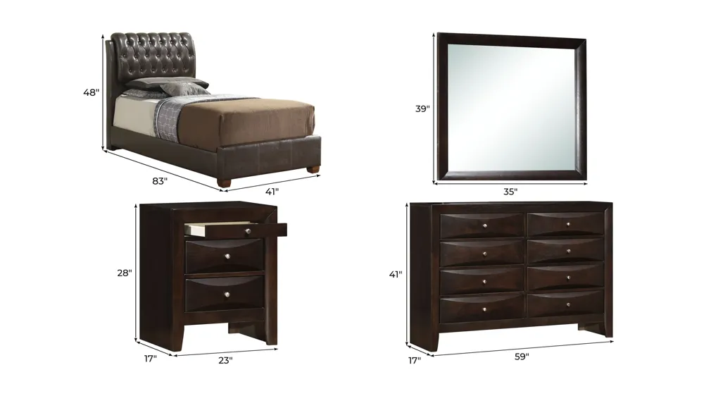 Marilla 4-pc. Upholstered Bedroom Set Dimensions