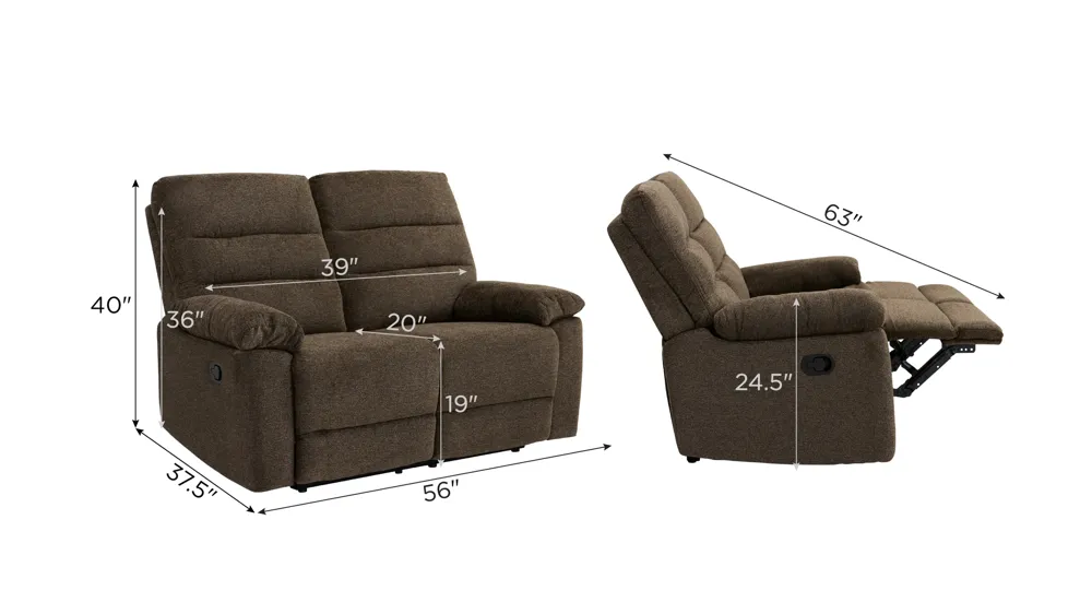 Bennington Manual Reclining Loveseat Dimensions