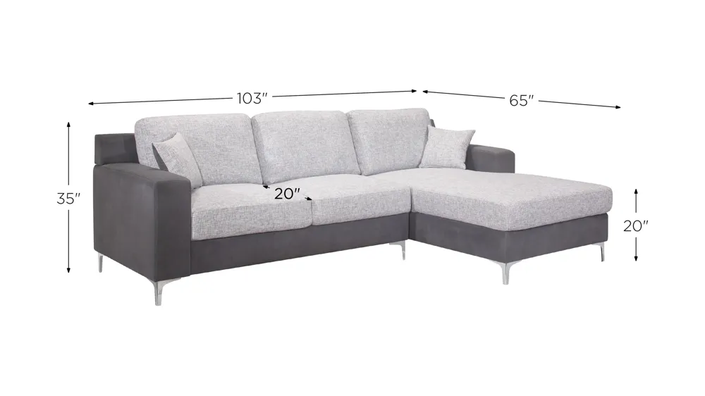Marshal Two Tone Grey sectional Dimensions