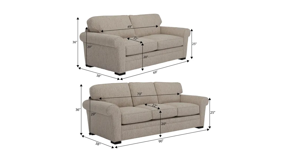 Artemis III 2-pc. Living Room Set Dimensions