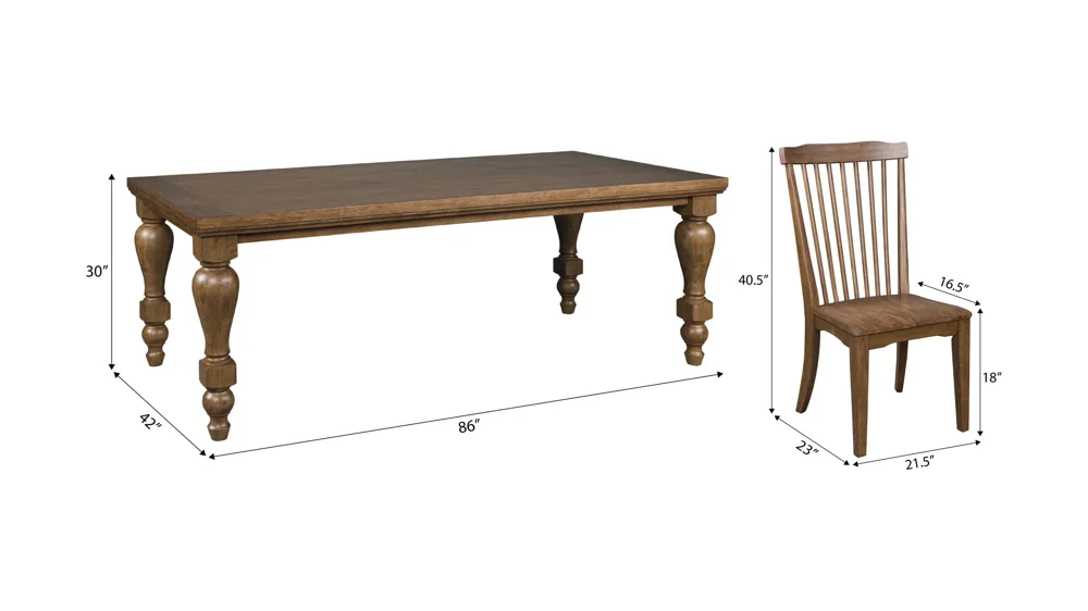 Lockwood 5-pc. Dining Set (4 Brown Spindle) Dimensions