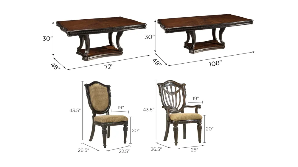 Bradford Heights 7-pc. Dining Set Dimensions
