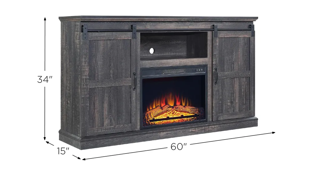 Myrtle 60" TV Console with Fireplace Dimensions