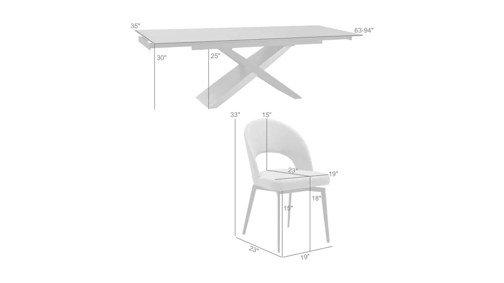 Milena Lucia 5-pc. Dining Set Dimensions