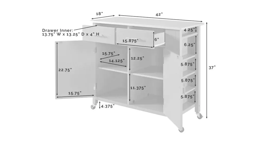 Savannah Kitchen Cart Dimensions