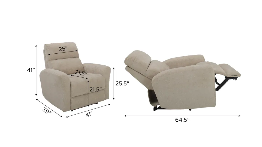 Fletcher Power Recliner w/ Power Headrests Dimensions