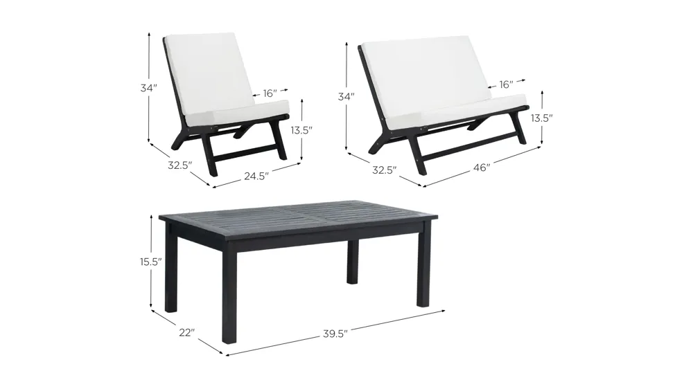 Bishop 4-pc. Patio Set Dimensions
