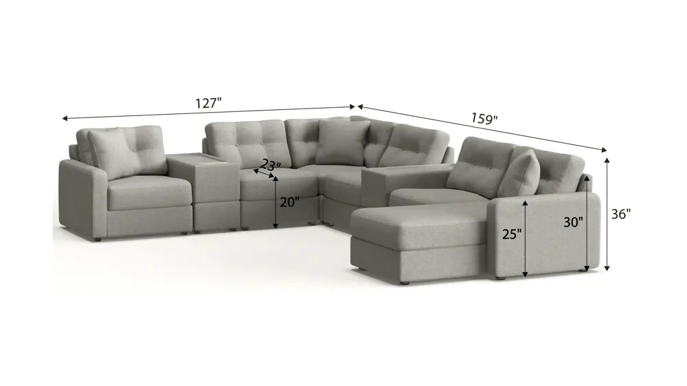 ModularOne 8-pc. Sectional w/One Power Console Dimensions