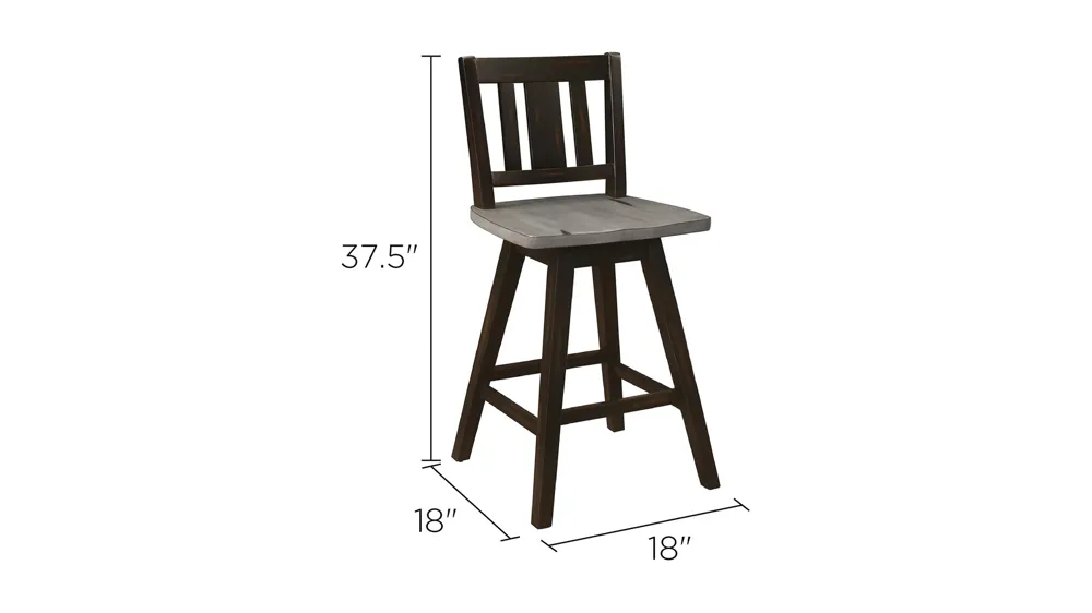 Trouvaille Counter Height Swivel Chair With Slat Back - Set of 2 Dimensions