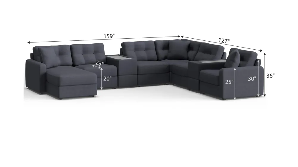 ModularOne 8-pc. Sectional w/One Power Console Dimensions