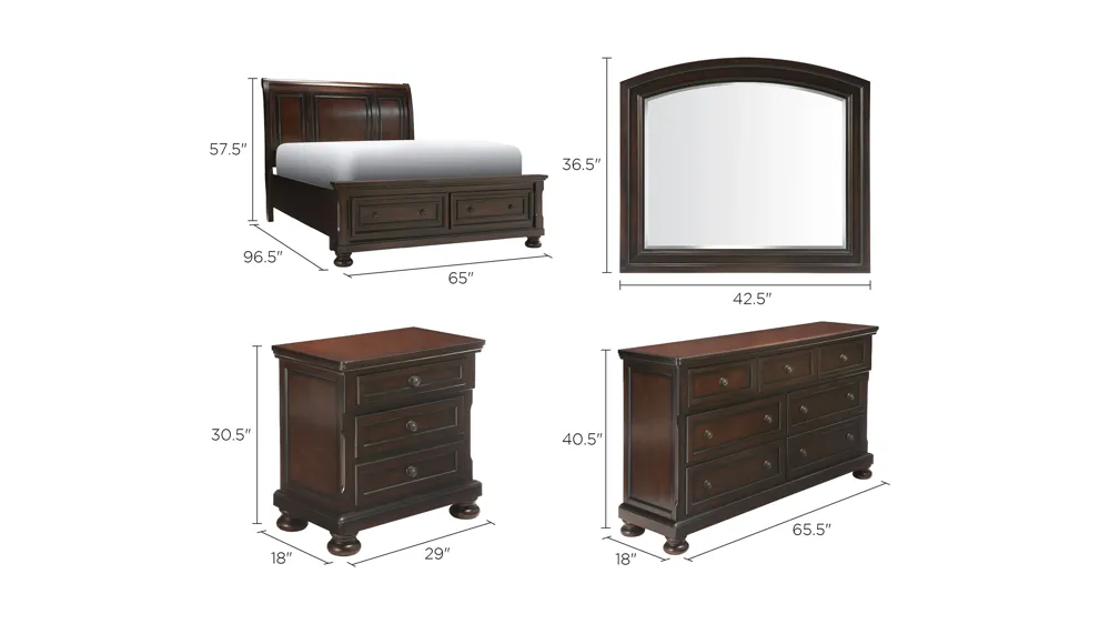 Donegan 5-pc. Sleigh Platform Storage Bedroom Set Dimensions