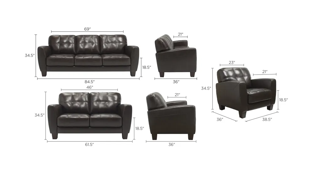 Gino Living Room Set Dimensions