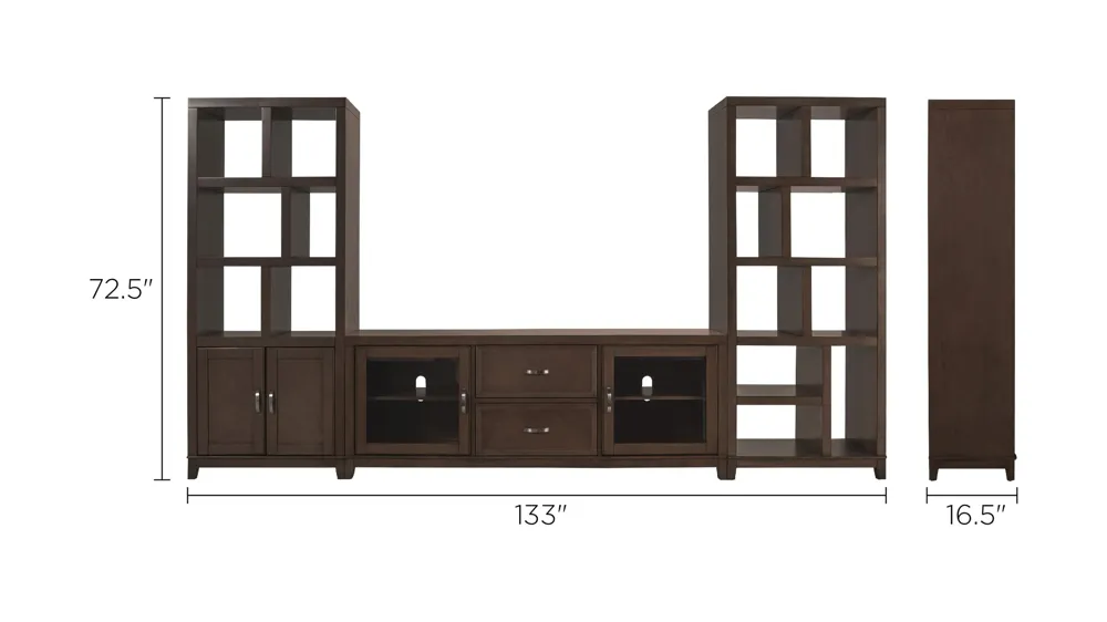 Granthom 3-pc. Wall Unit w/ 72" TV Console Dimensions