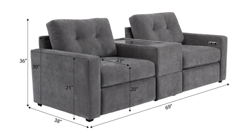 ModularOne 3-pc. Power Console Loveseat Dimensions