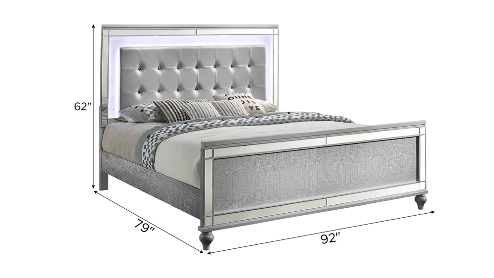Valentino Upholstered Panel Bed w/ LED Lighting Dimensions