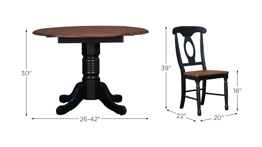 British Isles 3-pc. Round Napoleon Dining Set with Drop-Leaves Dimensions