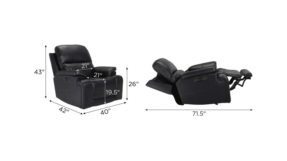 Presley Zero Gravity Triple Power Rocker Recliner w/ Heat & Massage Dimensions