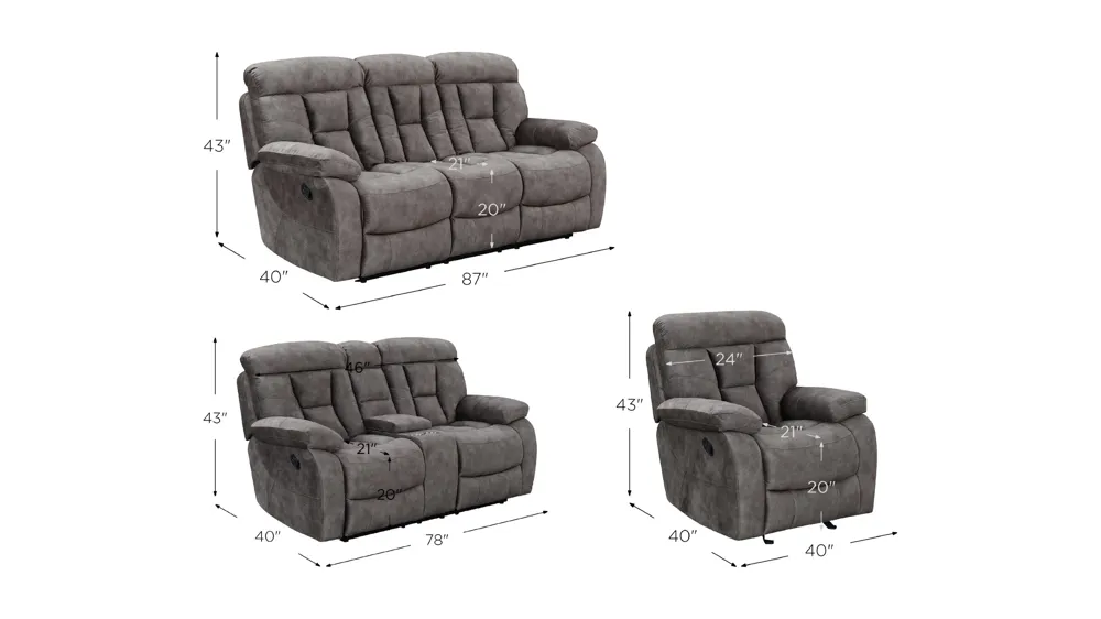 Bogata Living Room Set Dimensions