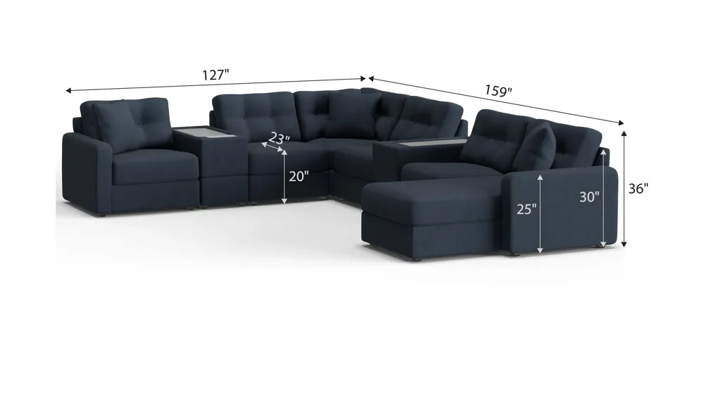 ModularOne 8-pc. Sectional w/One Power Console Dimensions